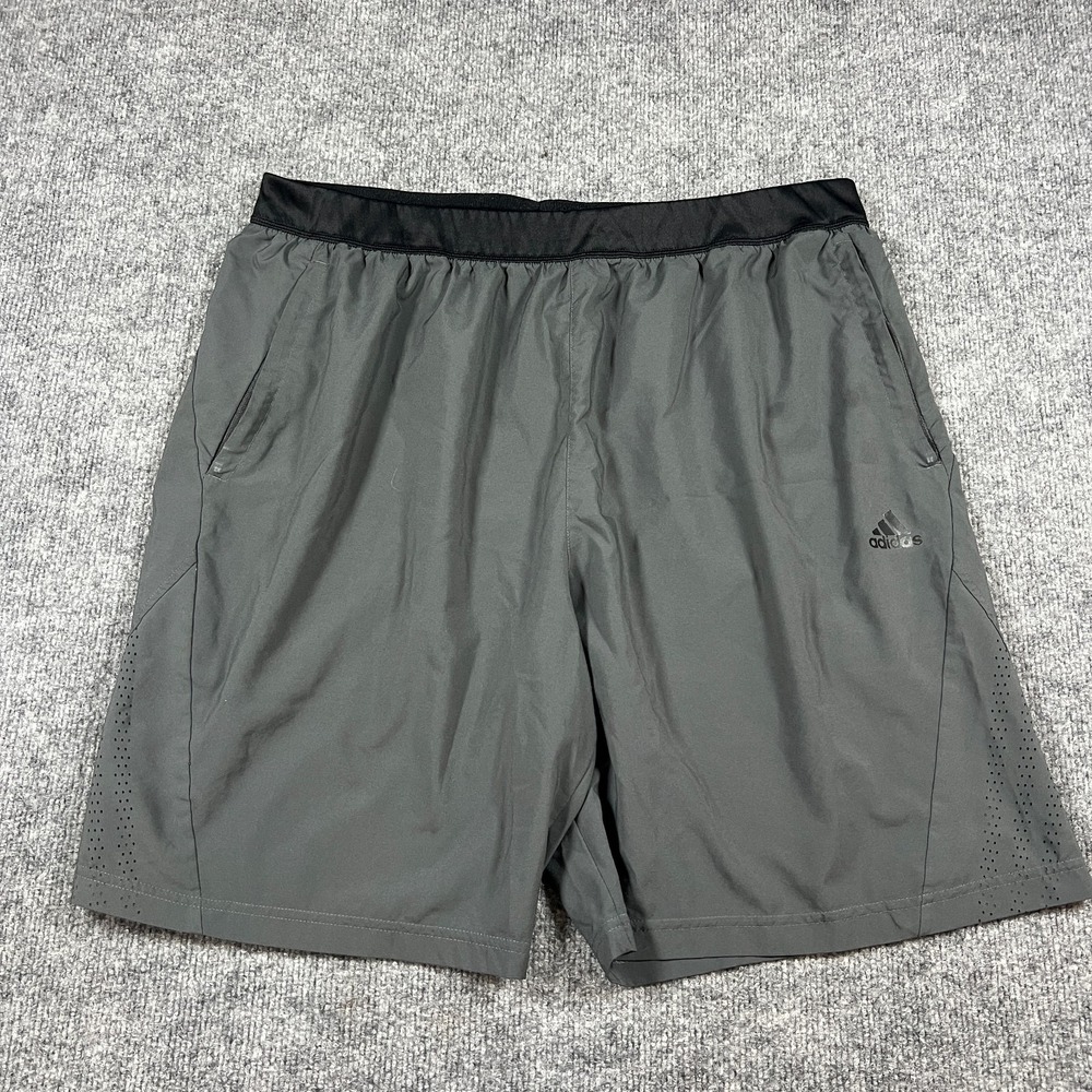 Adidas Athletic Shorts Mens 2XL Gray Stretch High Rise Moisture Wicking Running